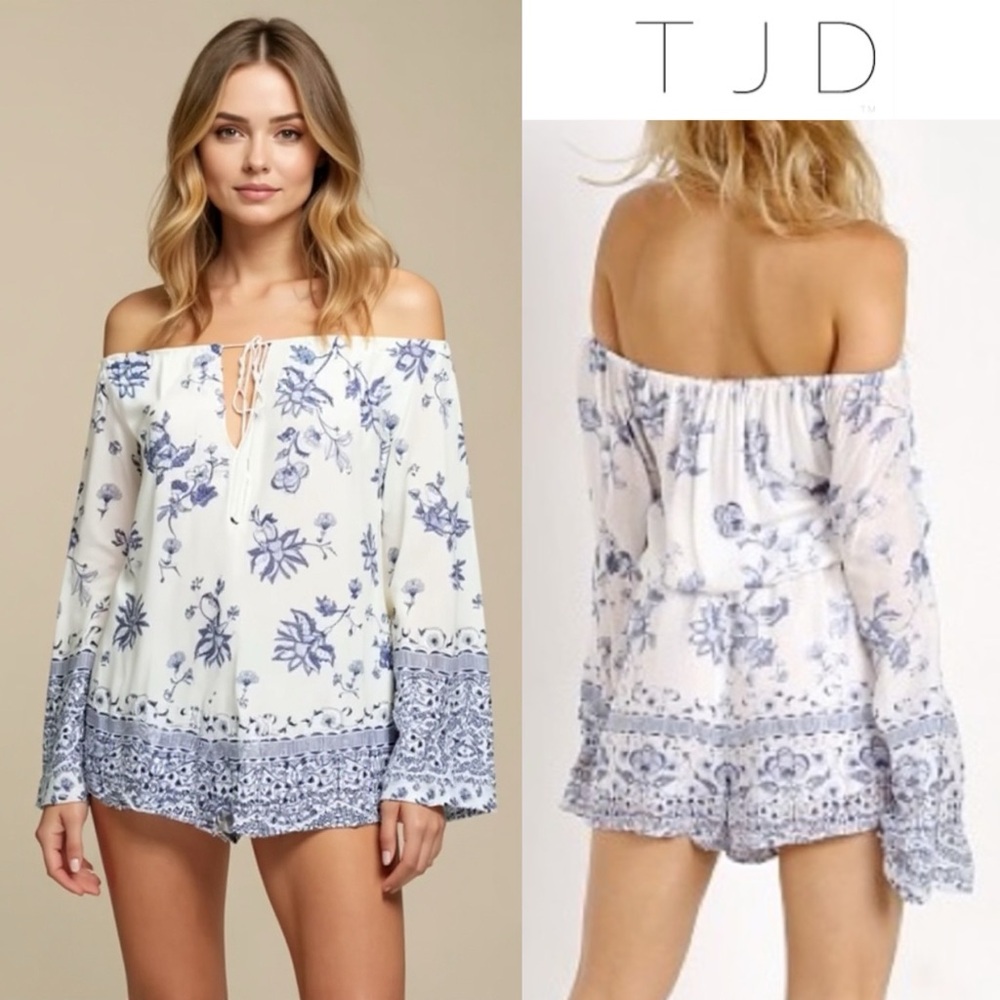 The Jetset Diaries Zulu Boho Off Shoulder Bohemian Floral Romper Size XS